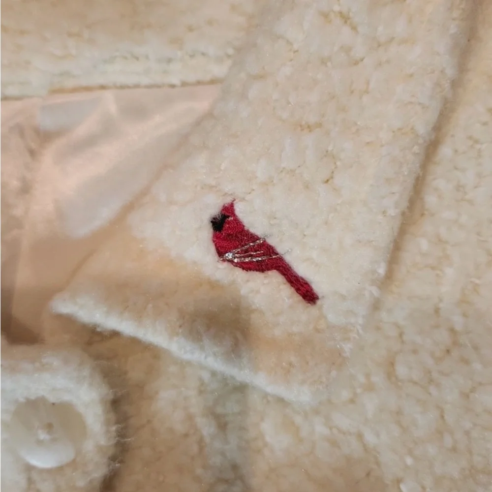 Cozy Cream Teddy Jacket with Red Accents - Picture 11 of 12
